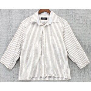 Bugatchi UOMO Shirt Mens Medium M Beige Striped Button Down Long Sleeve Collared